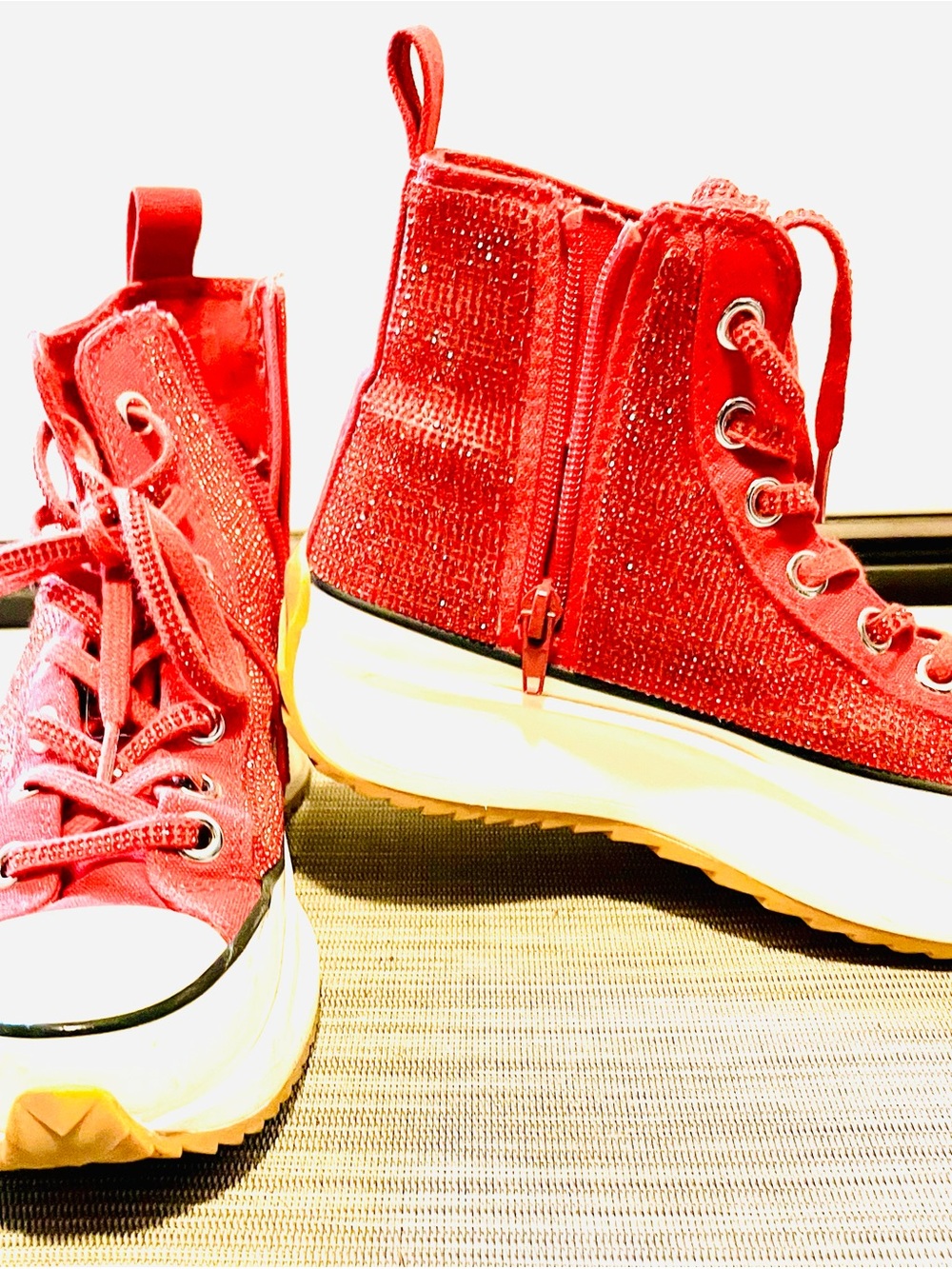 Steve Madden Red Glitter High-Top Platform Sneakers